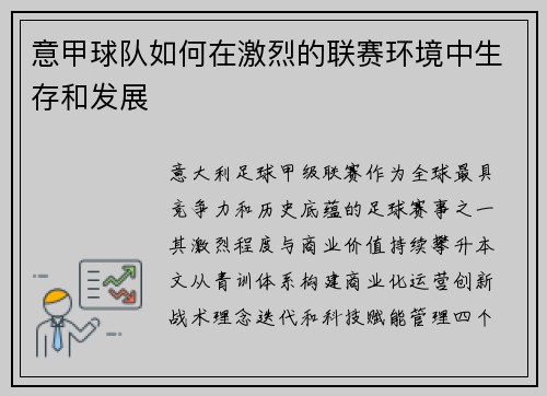 意甲球队如何在激烈的联赛环境中生存和发展